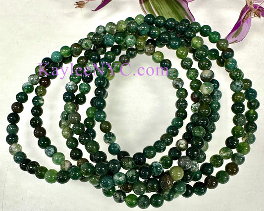 Wholesale Lot 6 Pcs Moss Agate 4mm 7.5” Crystal Healing Stretch Bracelet