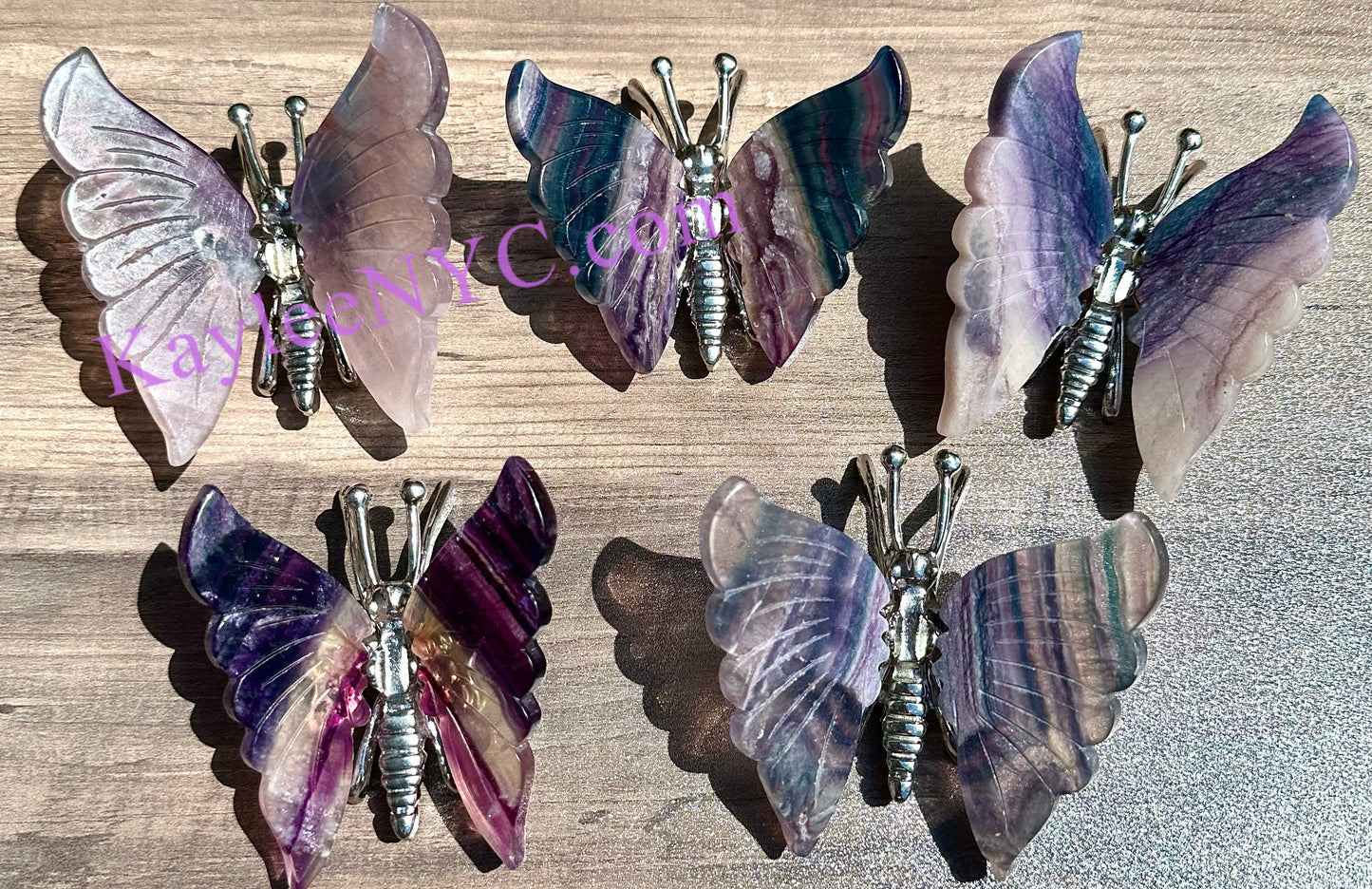 Wholesale Lot 5 PCs Natural Fluorite Crystal Butterfly w/stand Healing Energy