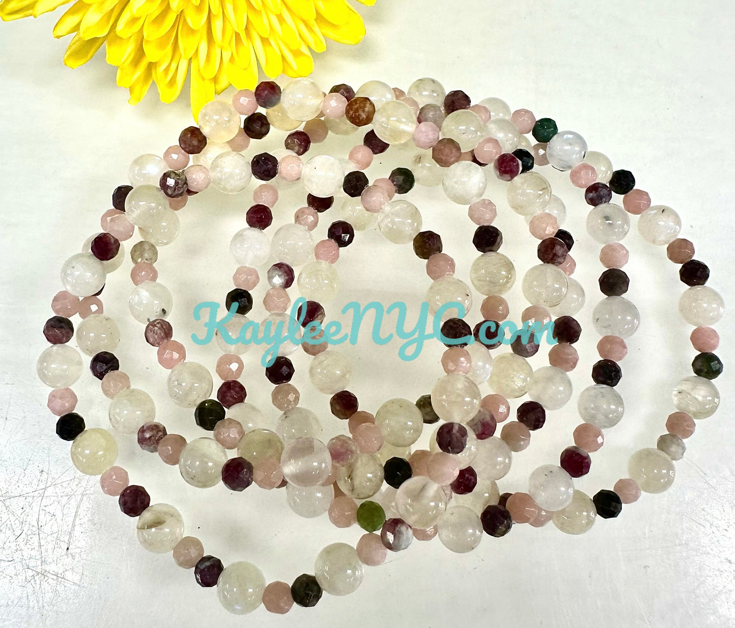 6 PCs Natural Crystal Libra Zodiac Stretch Bracelet 7.5”