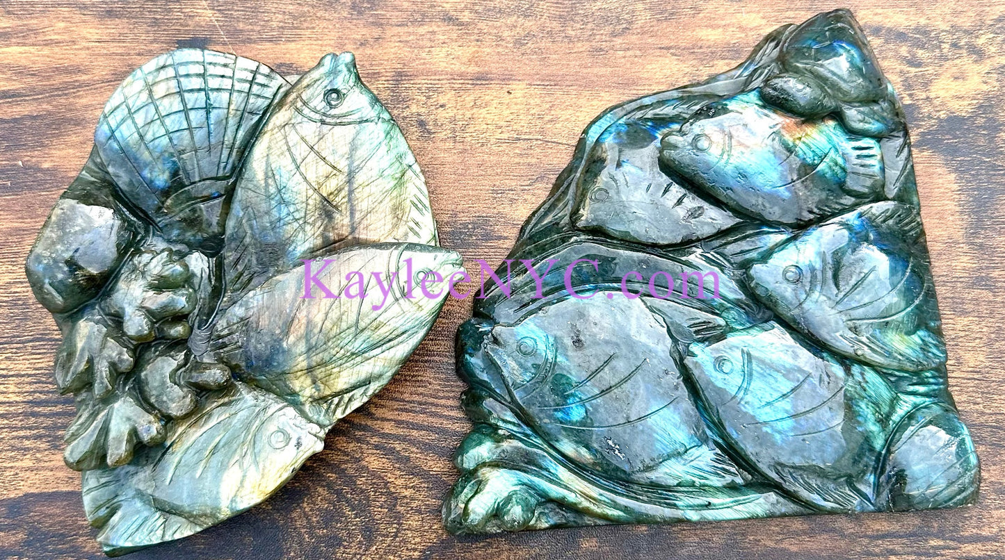 2 PCs Natural Labradorite Sea carvings healing energy