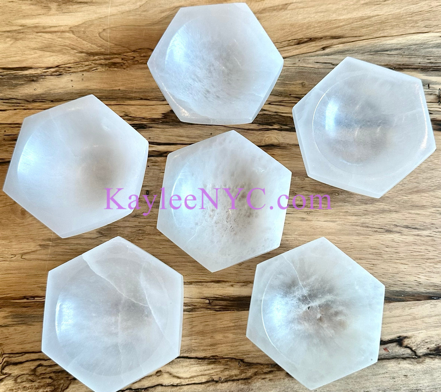 6 PCs large Natural Selenite aka Satin Spar Hexagon Bowl ~10cm