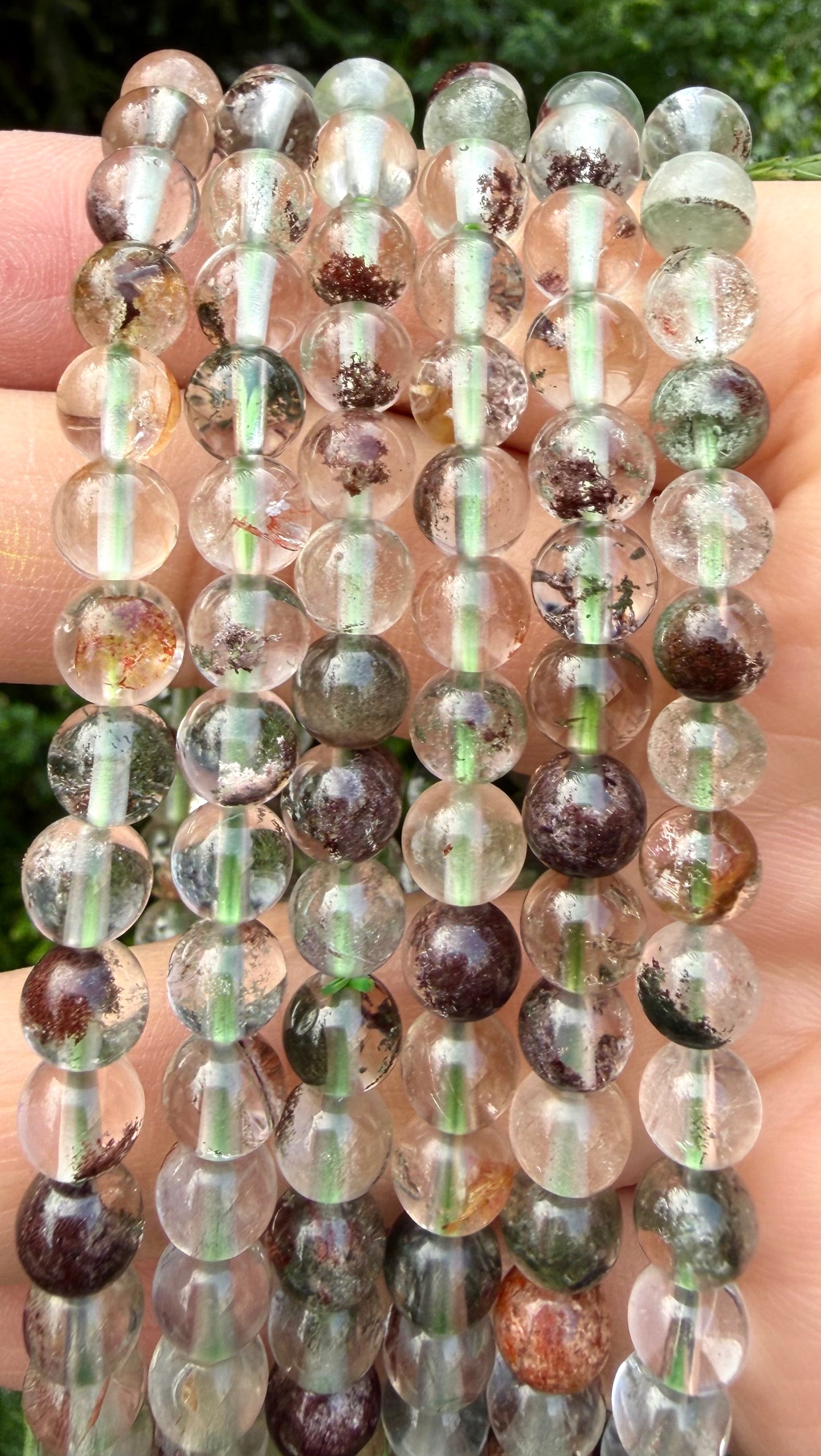 6pcs 6mm Natural Garden Quartz Stretch Bracelet 7.5”