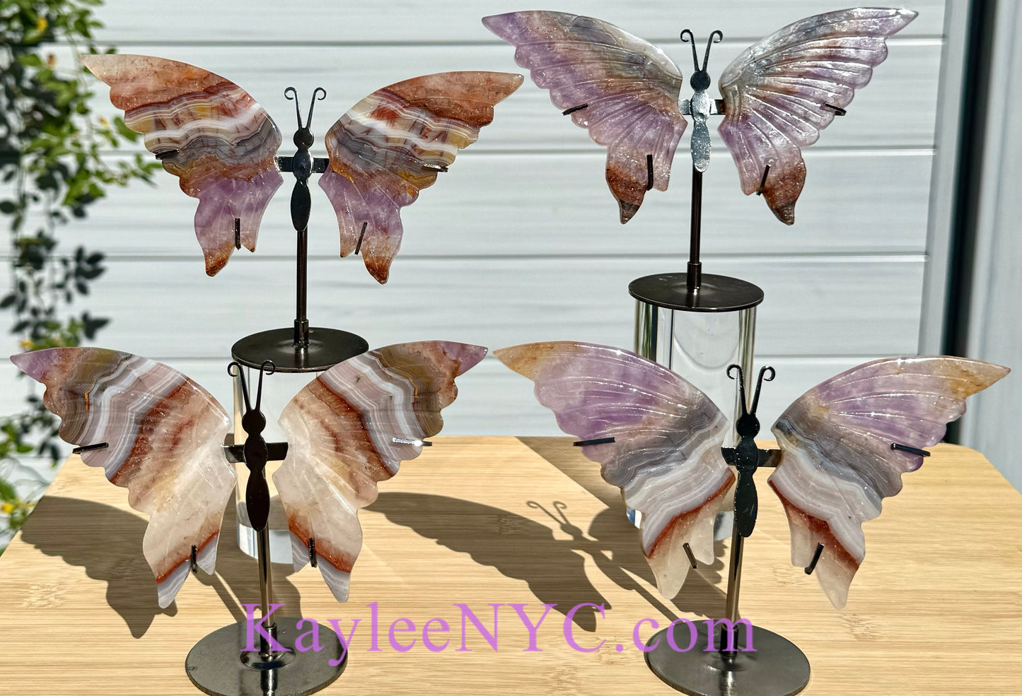 Wholesale Lot 4 PCs Natural Amethyst Lace Agate Crystal Butterfly w/stand Healing Energy