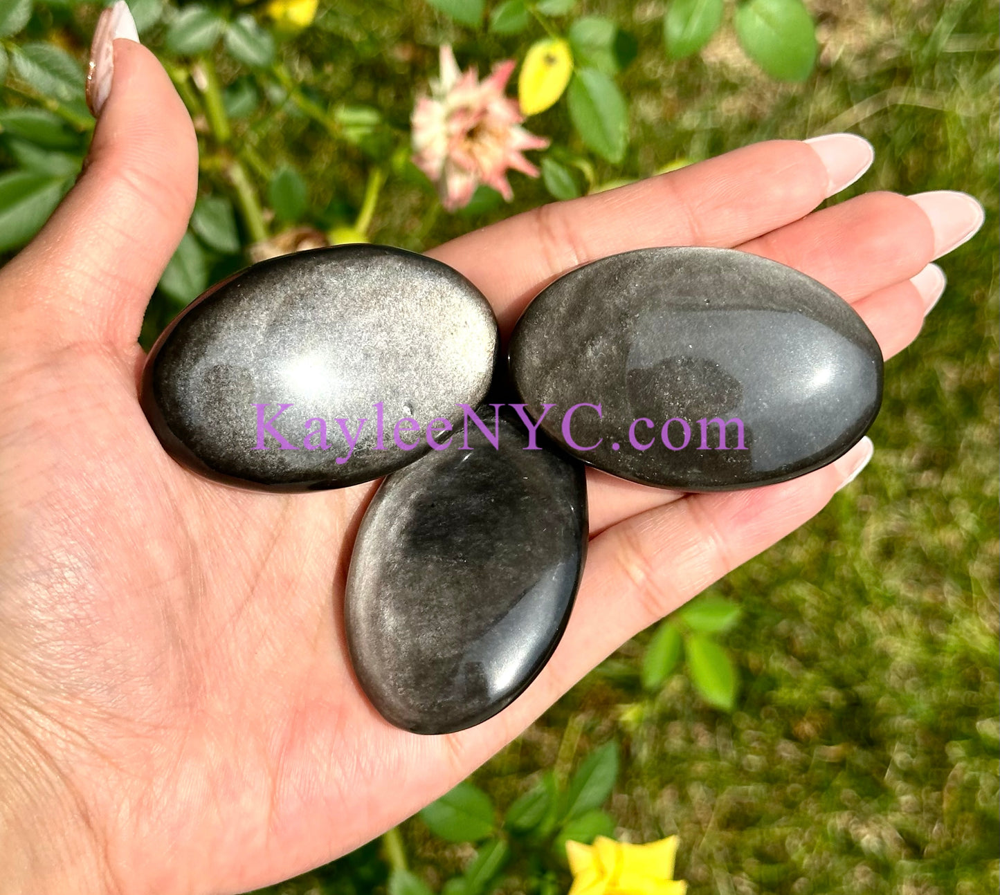 Wholesale 2 Lb Lot Natural Silver Sheen Obsidian Palm Stones Crystal Energy