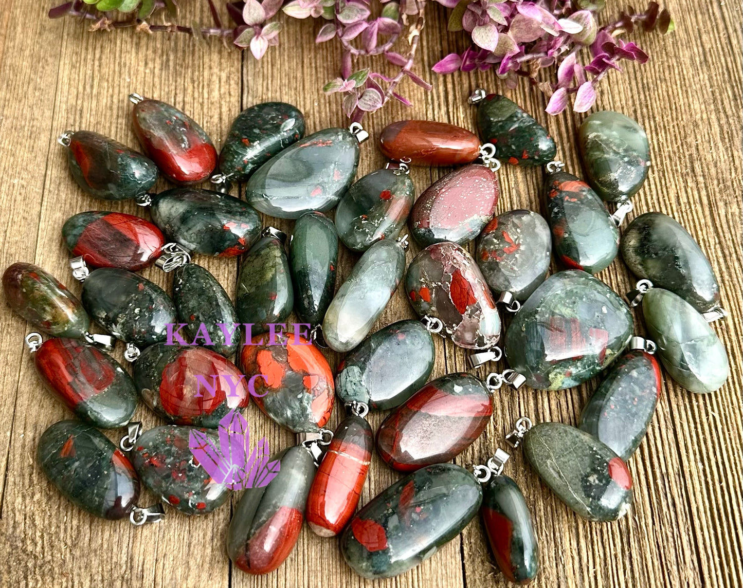 36 PCs Natural Bloodstone Crystal Pendant