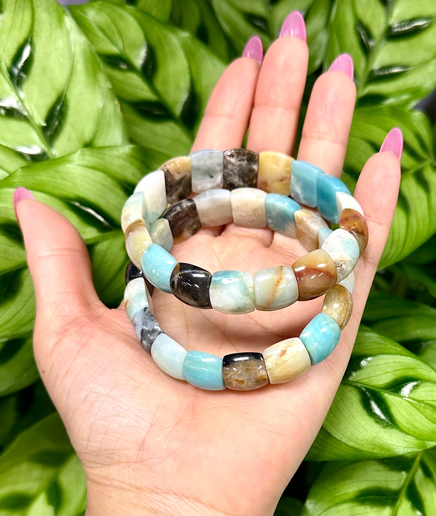 6 Pcs 15mm Natural Amazonite Stretch Bracelet 7.5” Crystal Healing Energy