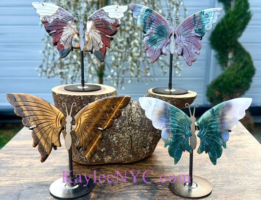 Wholesale Lot 4 PCs Natural Crystal Butterfly w/stand Healing Energy