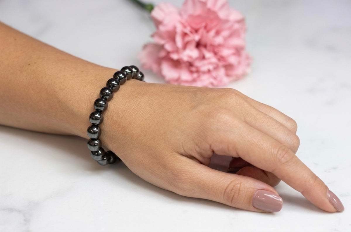 Wholesale Lot 6 Pcs Natural Hematite 8mm 7.5” Crystal Healing Stretch Bracelet