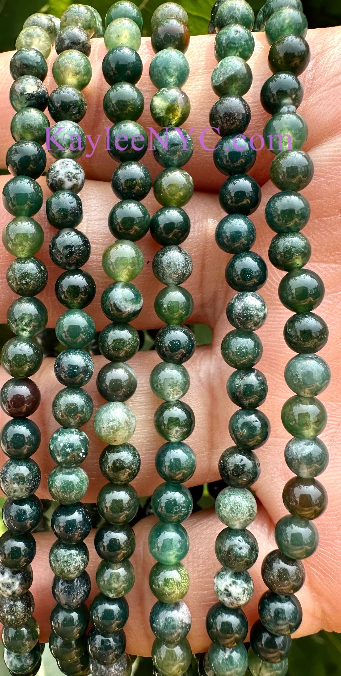 Wholesale Lot 6 Pcs Moss Agate 4mm 7.5” Crystal Healing Stretch Bracelet