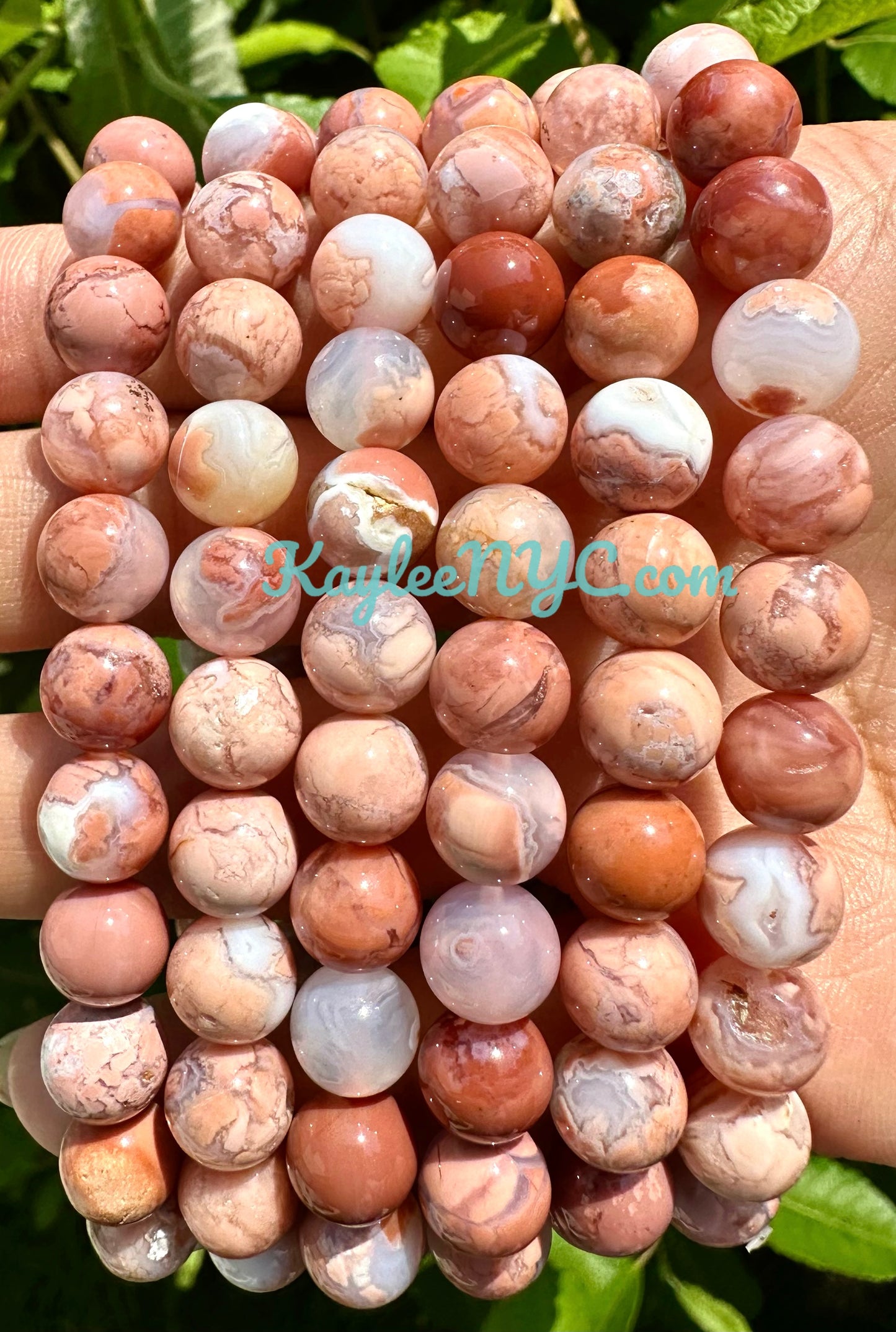 Wholesale 6 Pcs Natural Pink Agate 8mm 7.5” Crystal Healing Stretch Bracelet