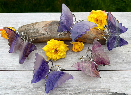 Wholesale Lot 5 pcs Natural Purple Fluorite Crystal Butterfly Healing