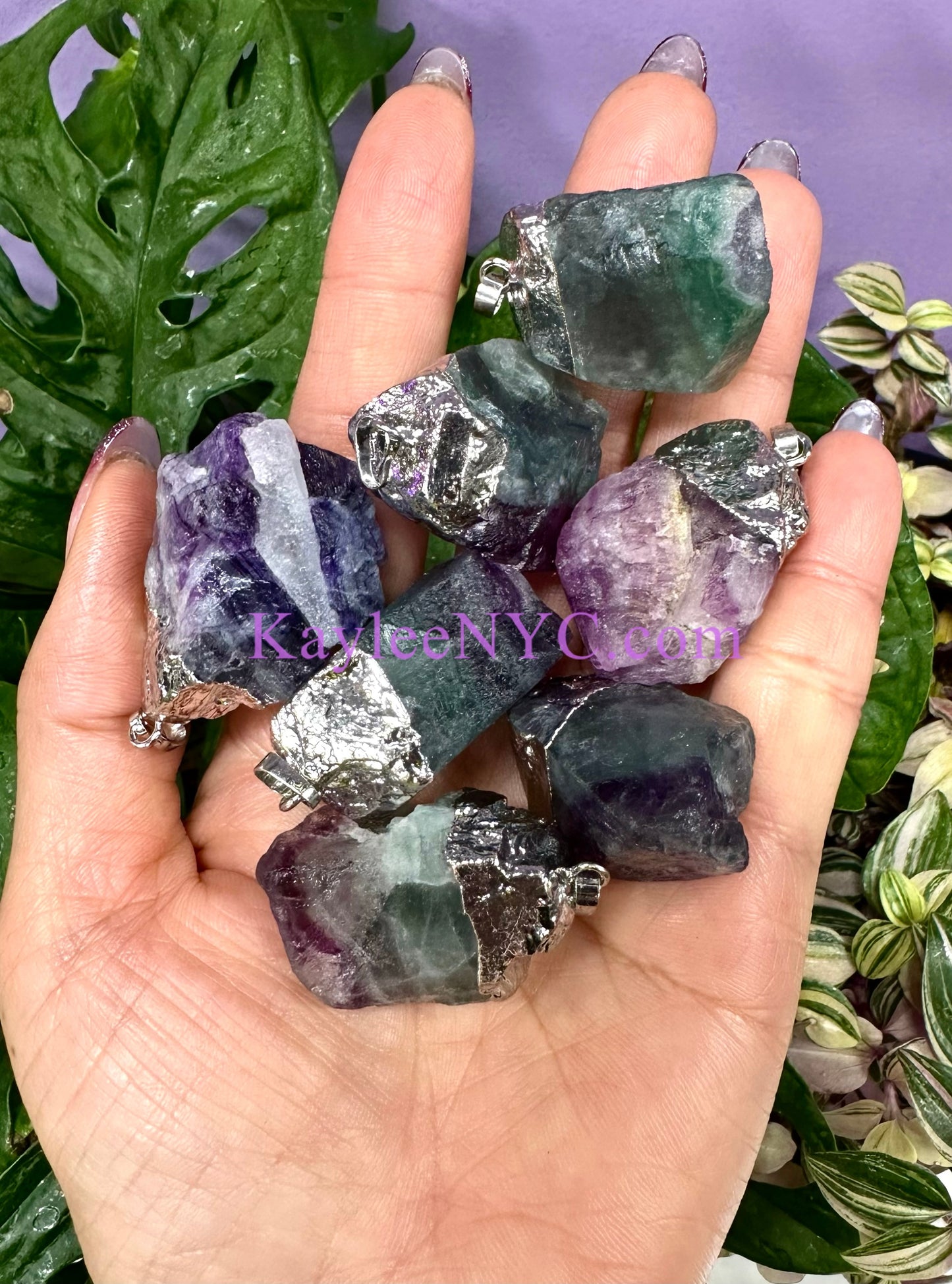 12 PCs Natural Fluorite Crystal Pendant