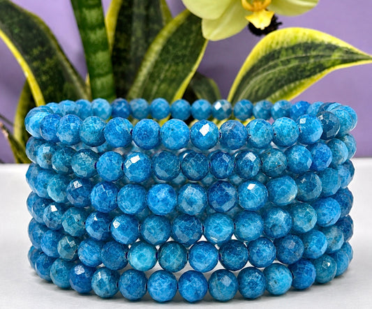 6 PCs Natural Faceted Apatite 6mm 7.5” Crystal Bracelet