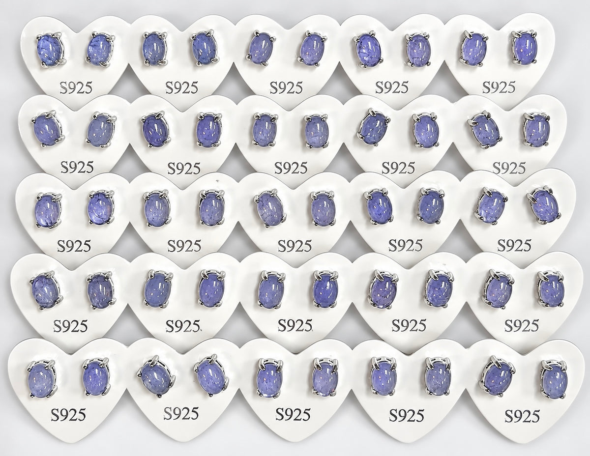 Wholesale Lot 5 Pairs Natural Tanzanite Earring Studs 5x7mm