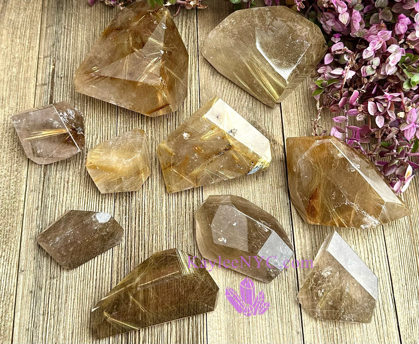 Wholesale Lot 2 lbs Natural Gold Rutilated Quartz Freeform Crystal Polished