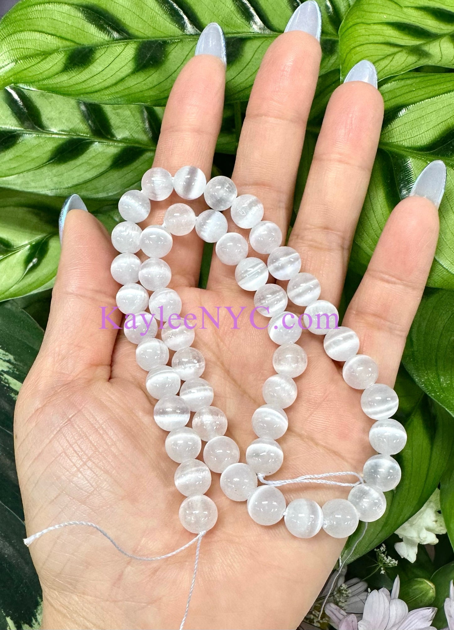 3 strands 8mm Natural Selenite aka Satin Spar Beads