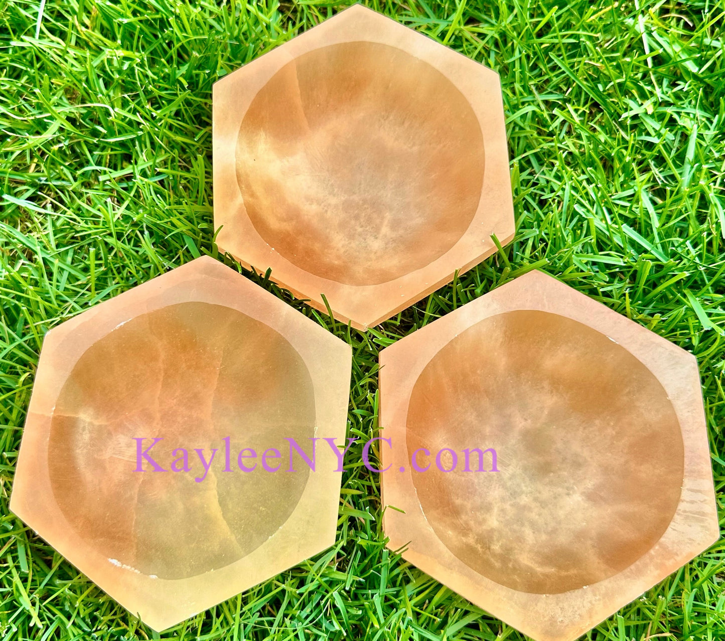 3 PCs large Natural Selenite aka Satin Spar hexagon Bowl