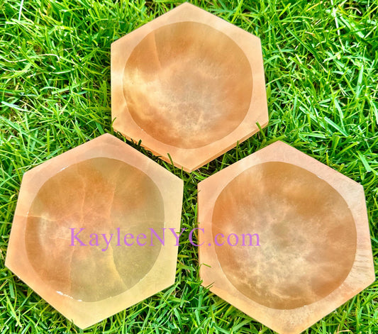 3 PCs large Natural Selenite aka Satin Spar hexagon Bowl