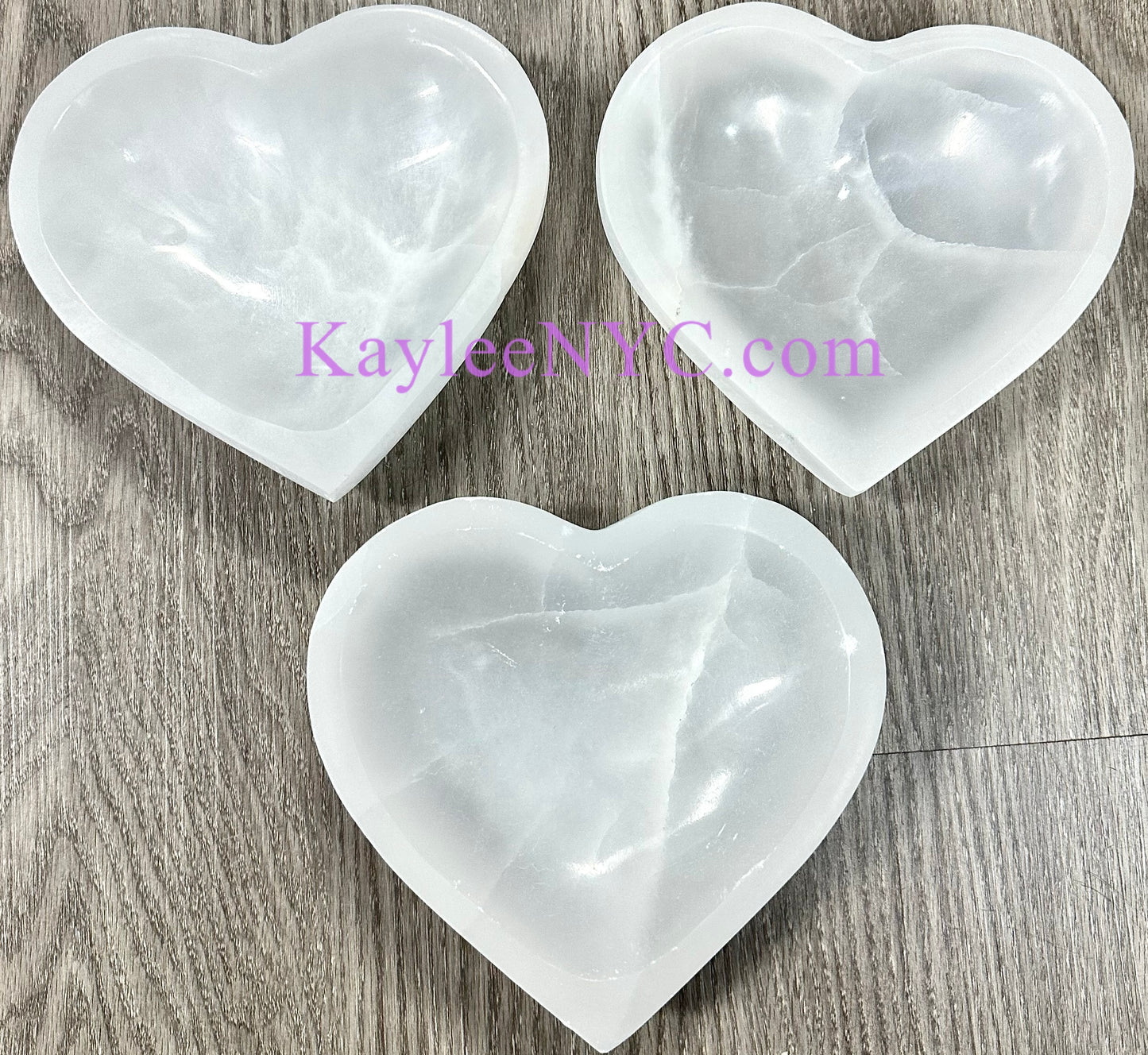 3 PCs large Natural Selenite aka Satin Spar Heart Bowl