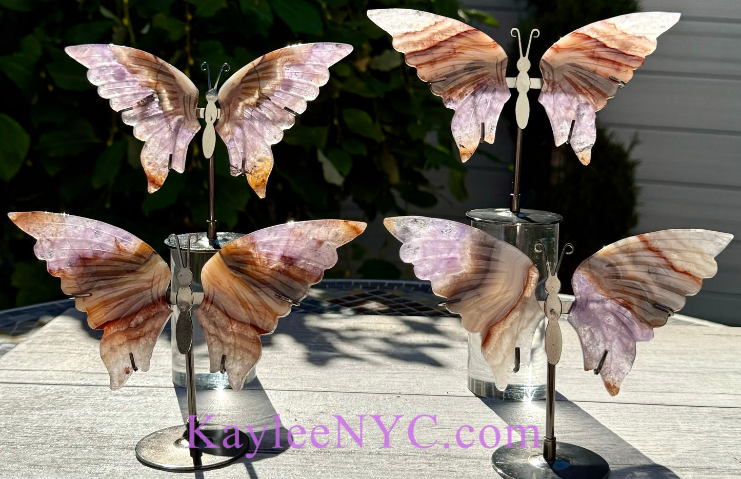 Wholesale Lot 4 PCs Natural Amethyst Lace Agate Crystal Butterfly w/stand Healing Energy