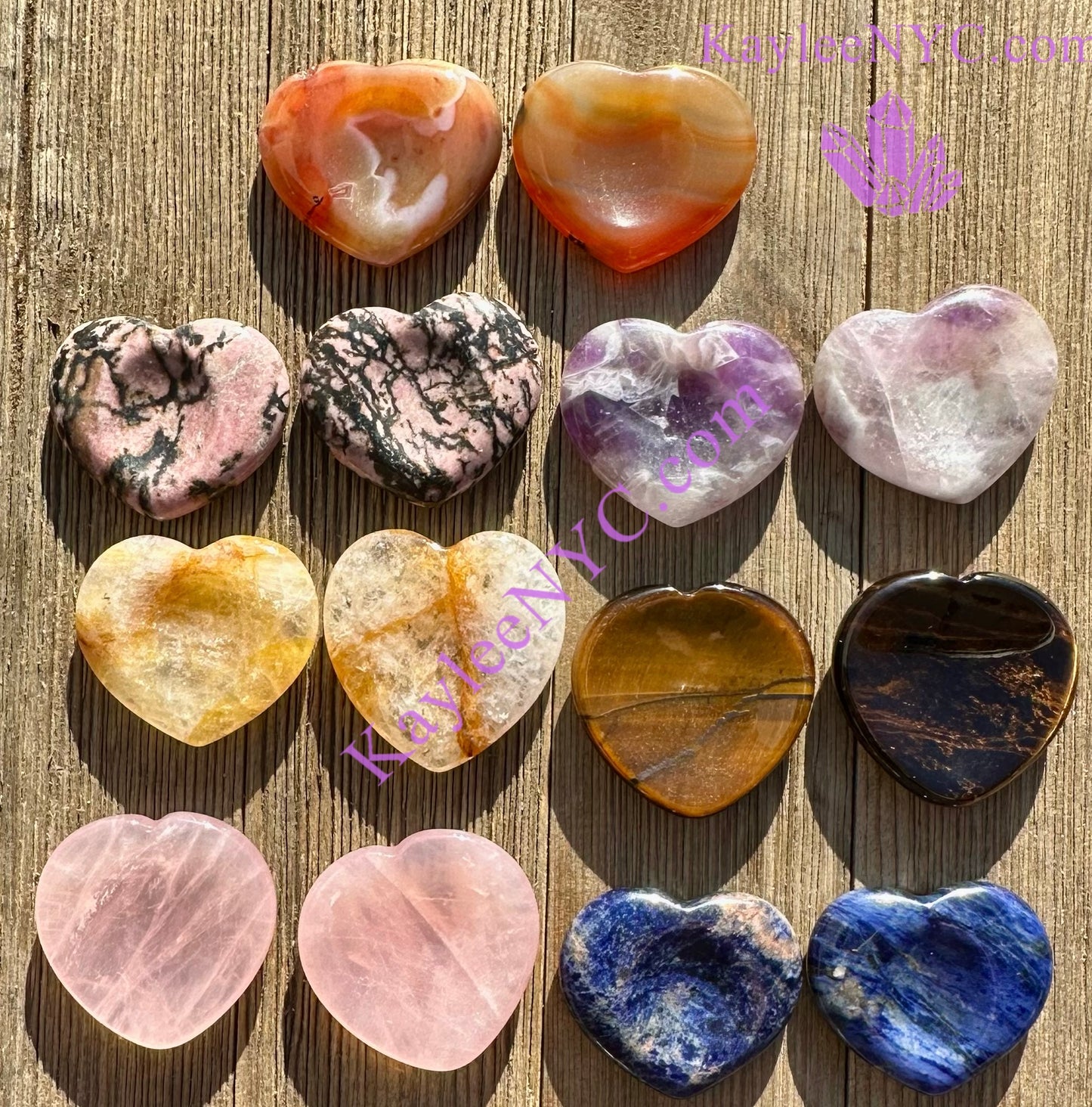 14 PCs Natural Crystal Heart Worry Stone Healing Energy