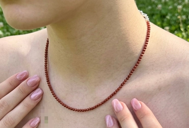 Wholesale Lot – 6 PCS 2mm Faceted Natural Red Jasper Necklaces with Stainless Steel Findings