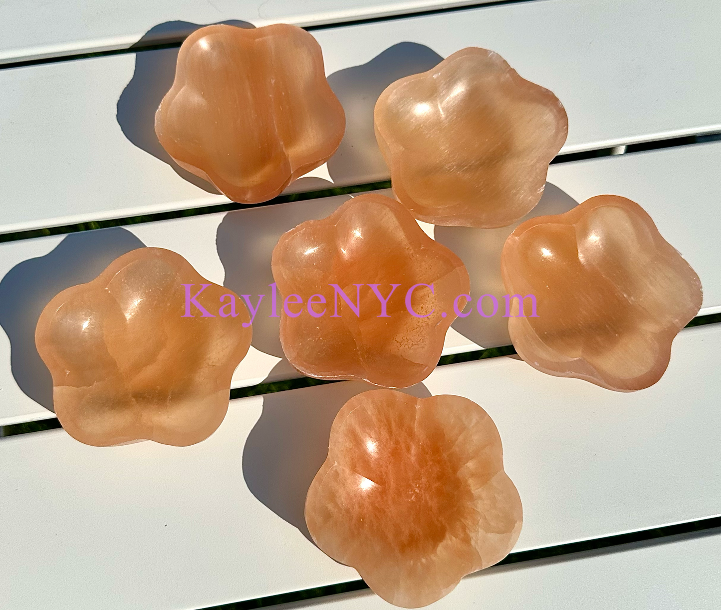 6 PCs Natural Peach Selenite aka Satin Spar Flower Bowl ~10cm