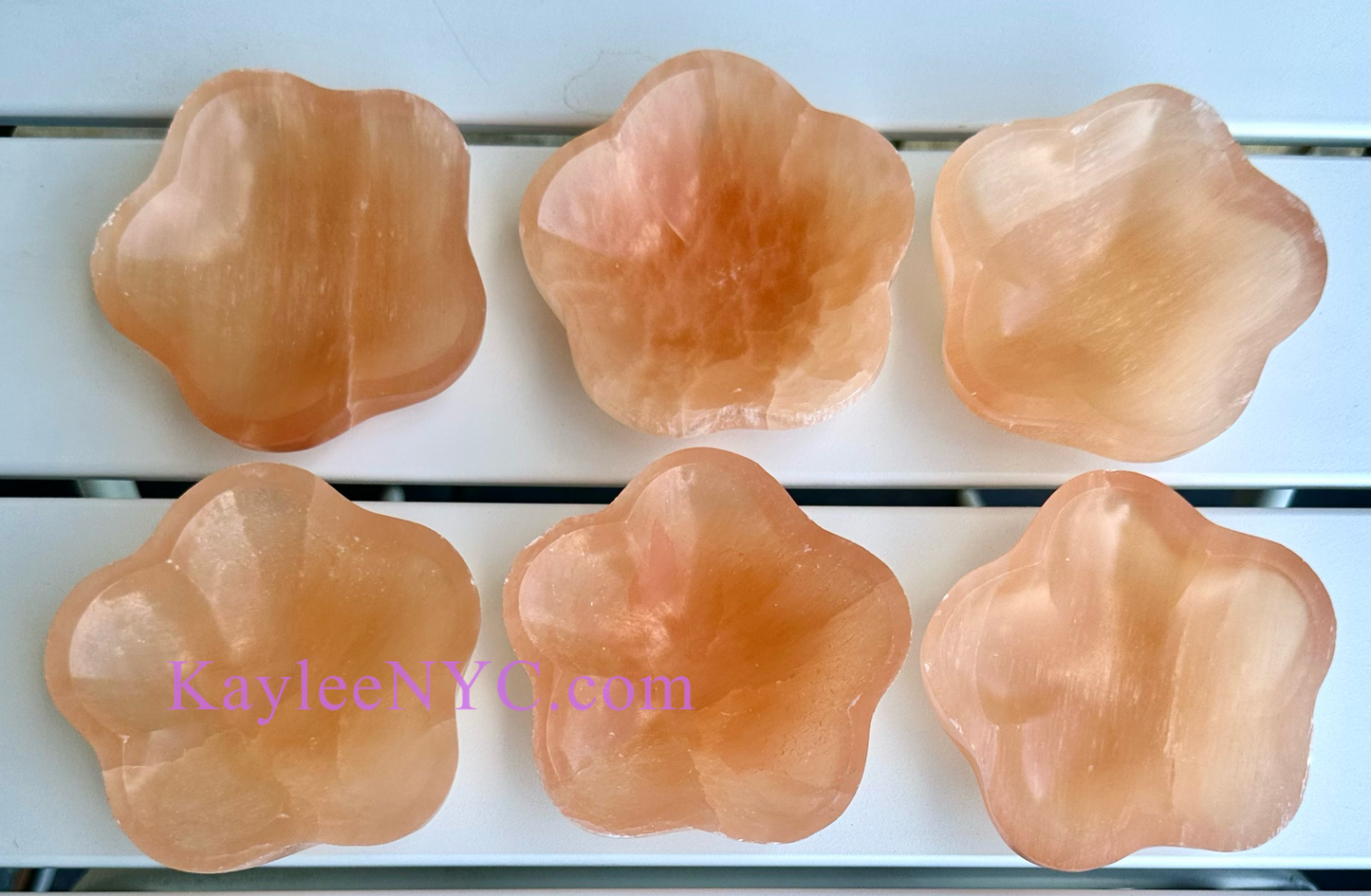 6 PCs Natural Peach Selenite aka Satin Spar Flower Bowl ~10cm