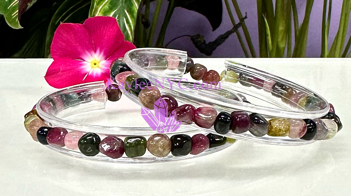 Wholesale 6 Pcs 7.5” Natural Tourmaline tumble Stretch Bracelet Crystal Healing Energy