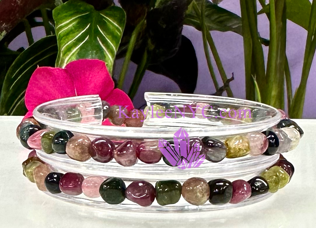 Wholesale 6 Pcs 7.5” Natural Tourmaline tumble Stretch Bracelet Crystal Healing Energy