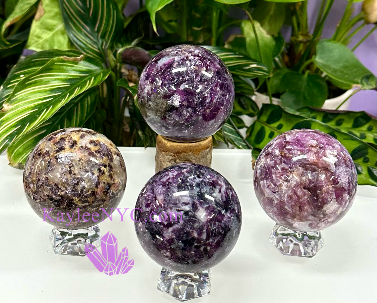 4 Pcs Natural Lepidolite Mica Spheres Crystal Ball 2.9-3 lbs