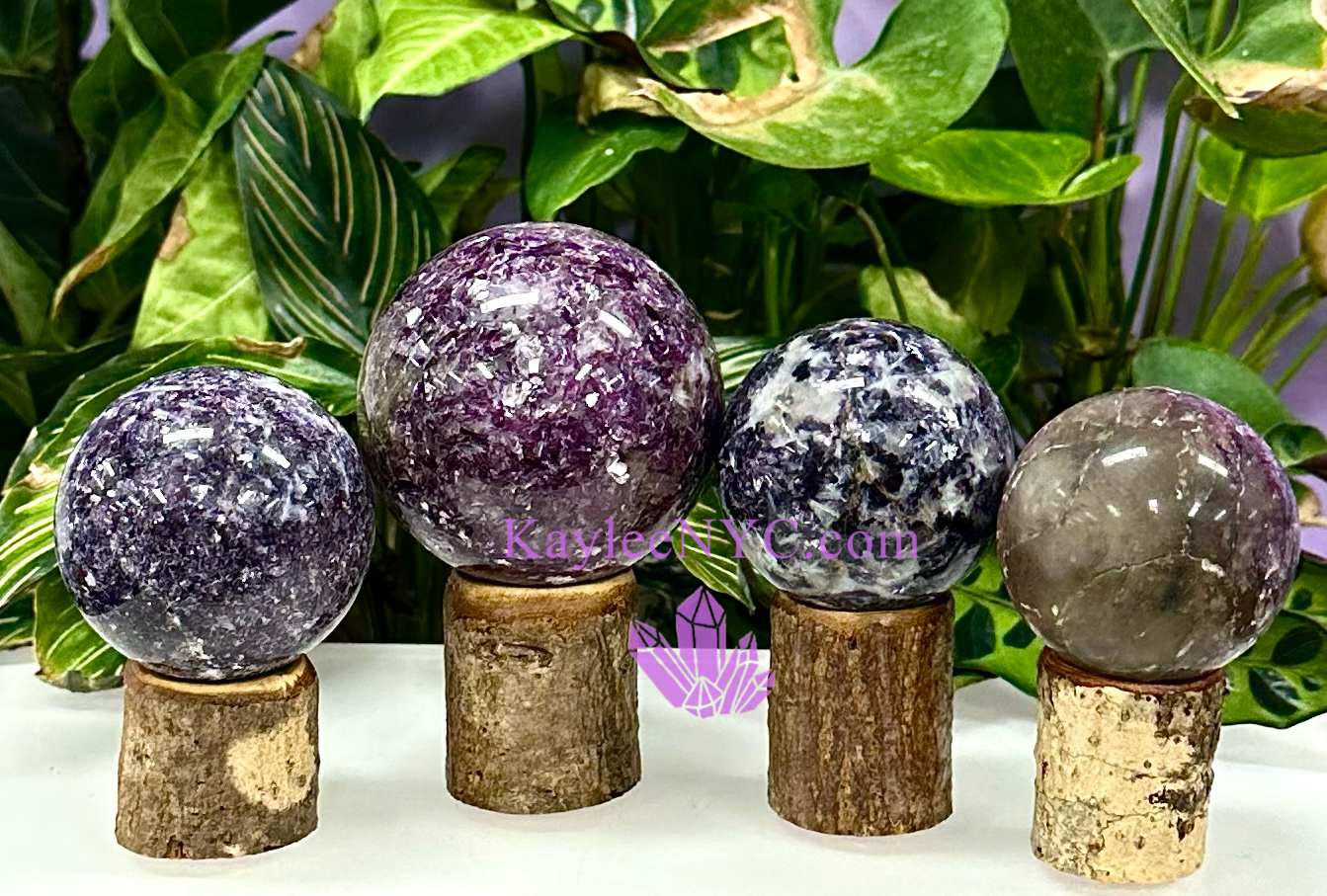 4 Pcs Natural Lepidolite Mica Spheres Crystal Ball 2.9-3 lbs