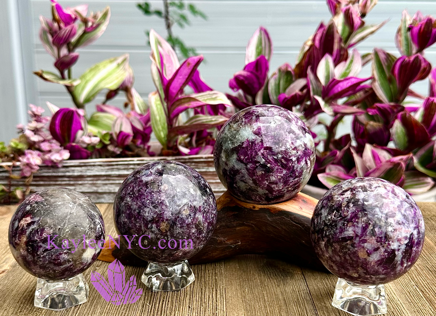 4 Pcs Natural Lepidolite Mica Spheres Crystal Ball 2.9-3 lbs