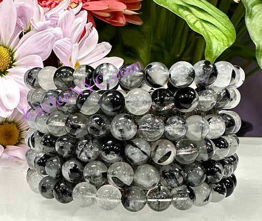 Wholesale 6 Pcs Tourmalinated Quartz 6mm 7.5” Crystal Healing Stretch Bracelet