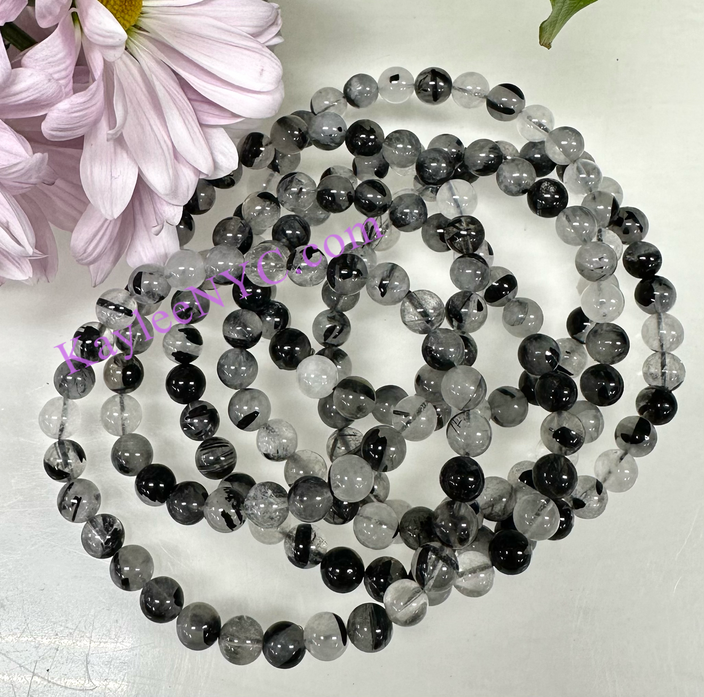 Wholesale 6 Pcs Tourmalinated Quartz 6mm 7.5” Crystal Healing Stretch Bracelet