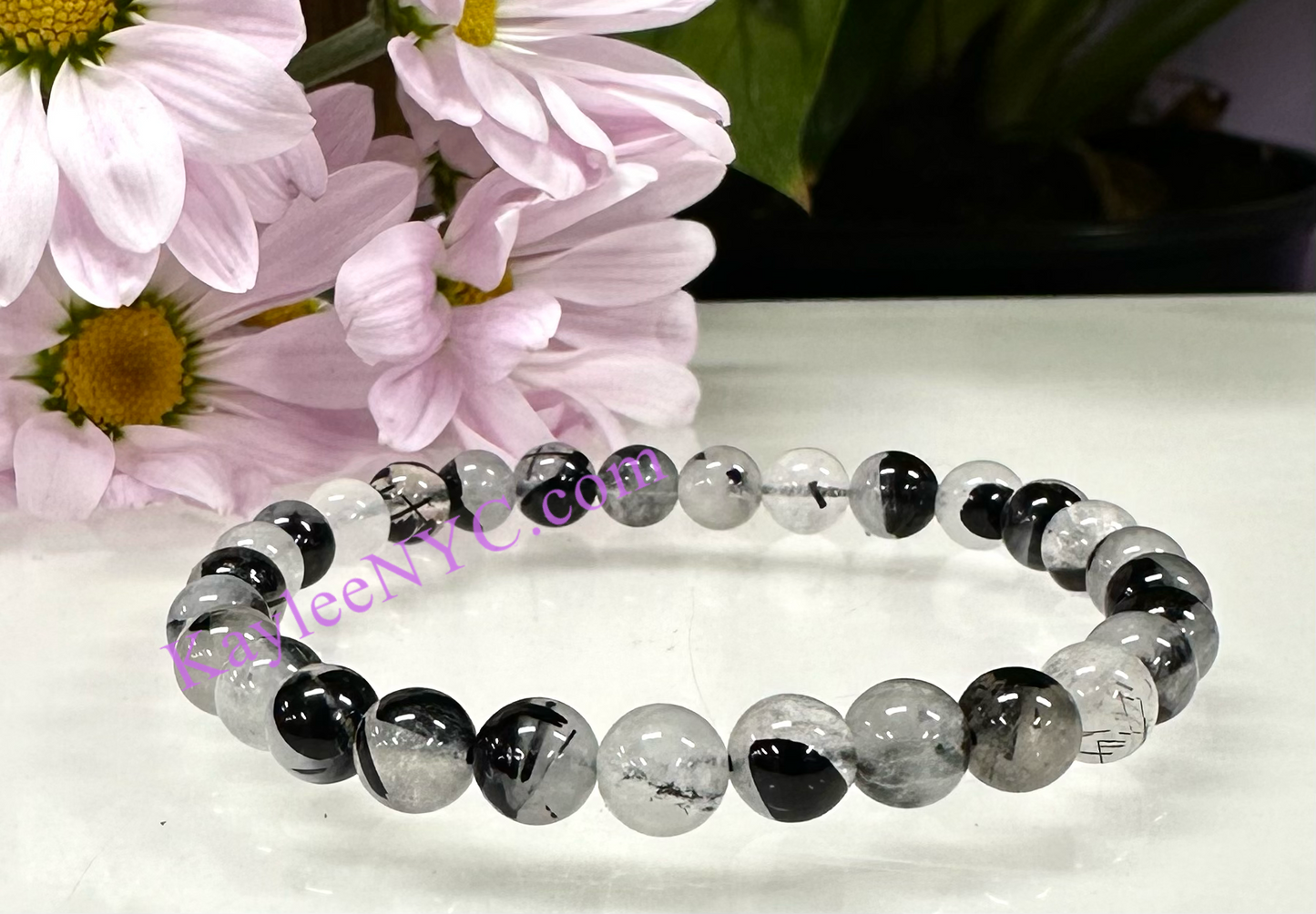 Wholesale 6 Pcs Tourmalinated Quartz 6mm 7.5” Crystal Healing Stretch Bracelet