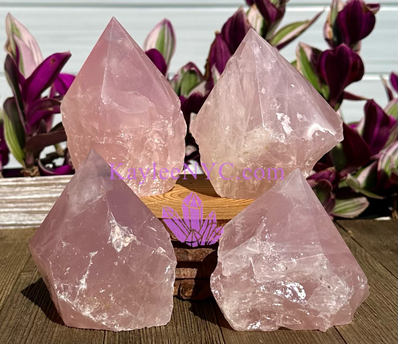 4 PCs Natural Rose Quartz Semi Polished Point crystals.