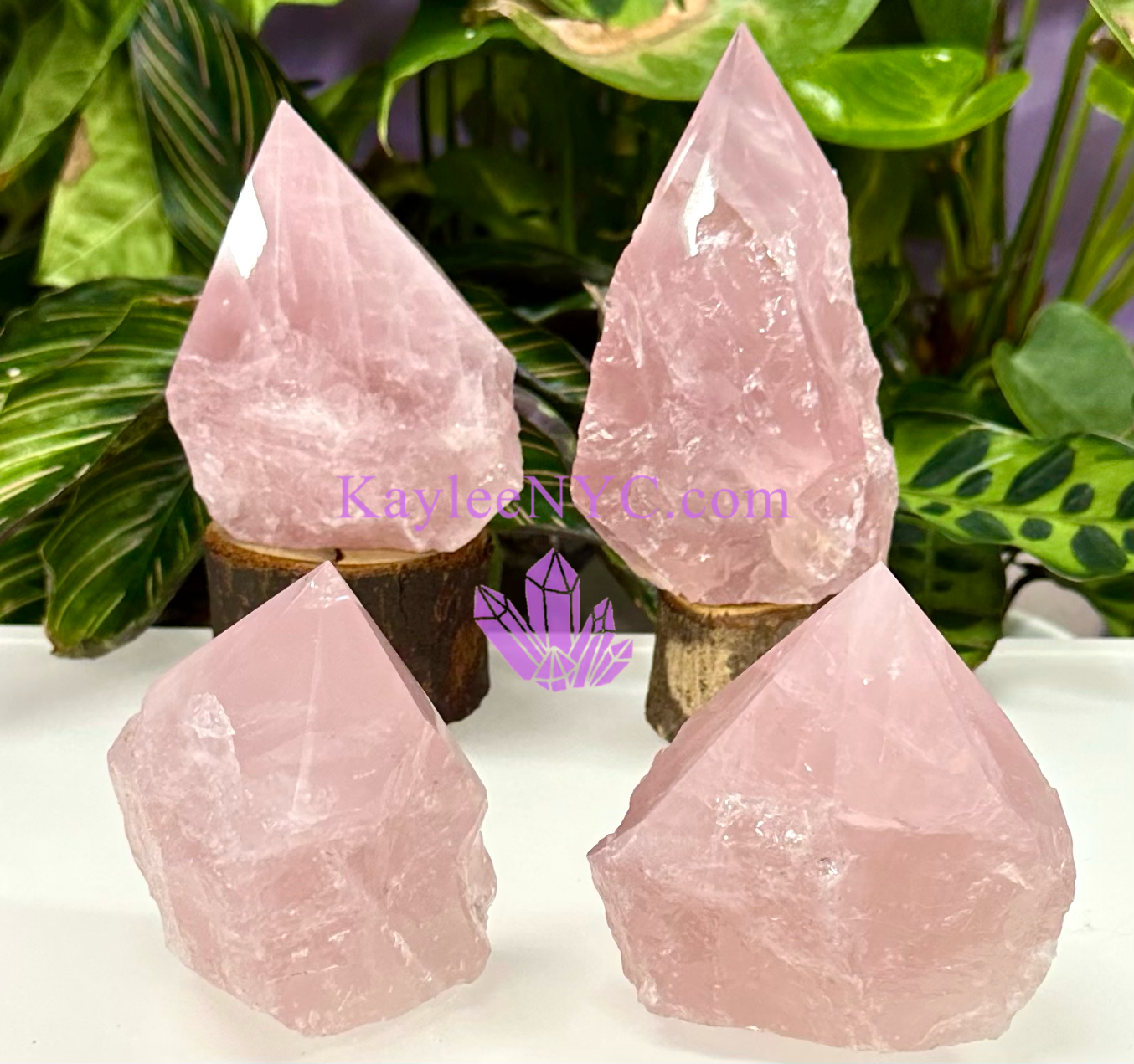 4 PCs Natural Rose Quartz Semi Polished Point crystals.