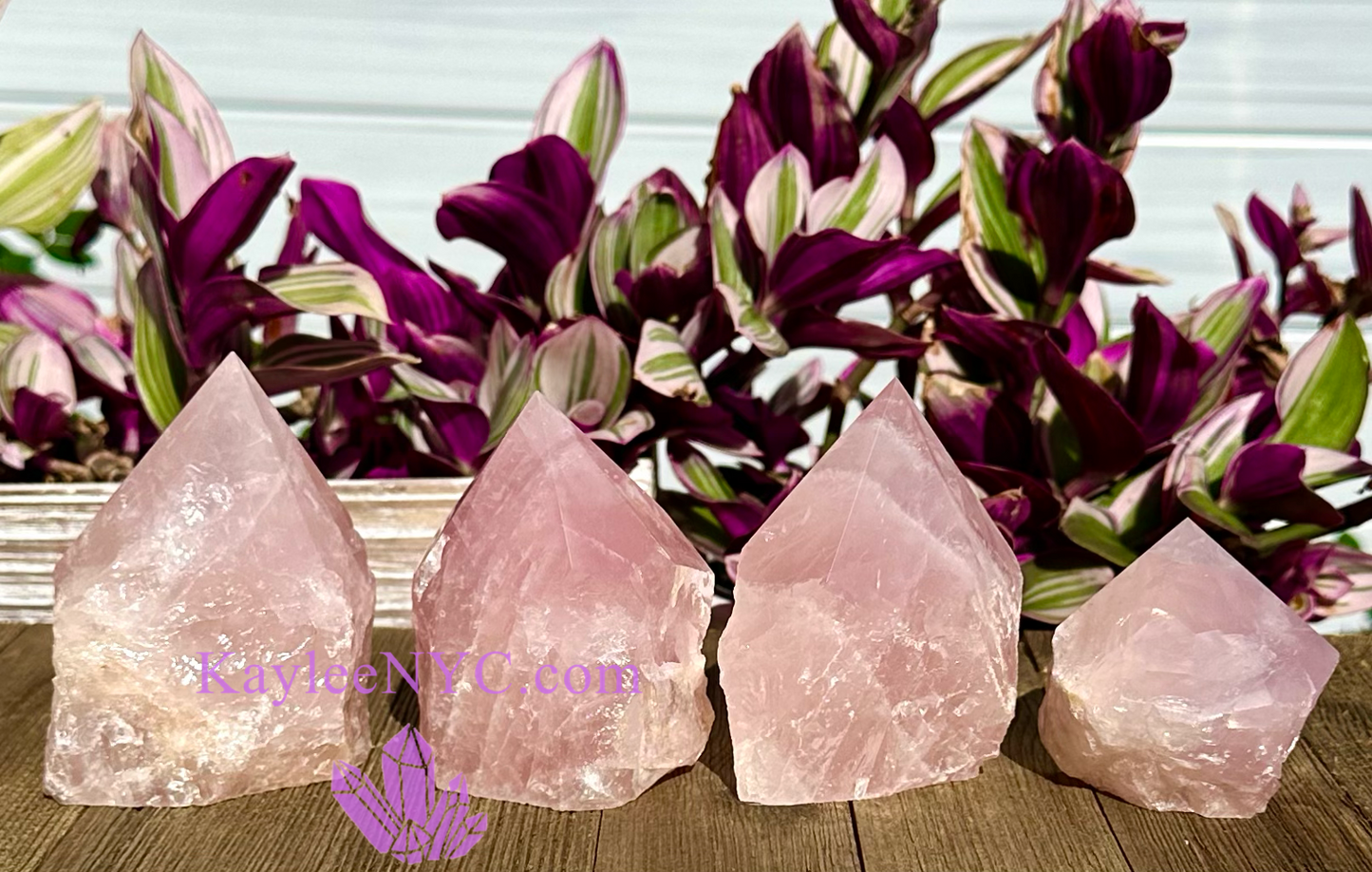 4 PCs Natural Rose Quartz Semi Polished Point crystals.