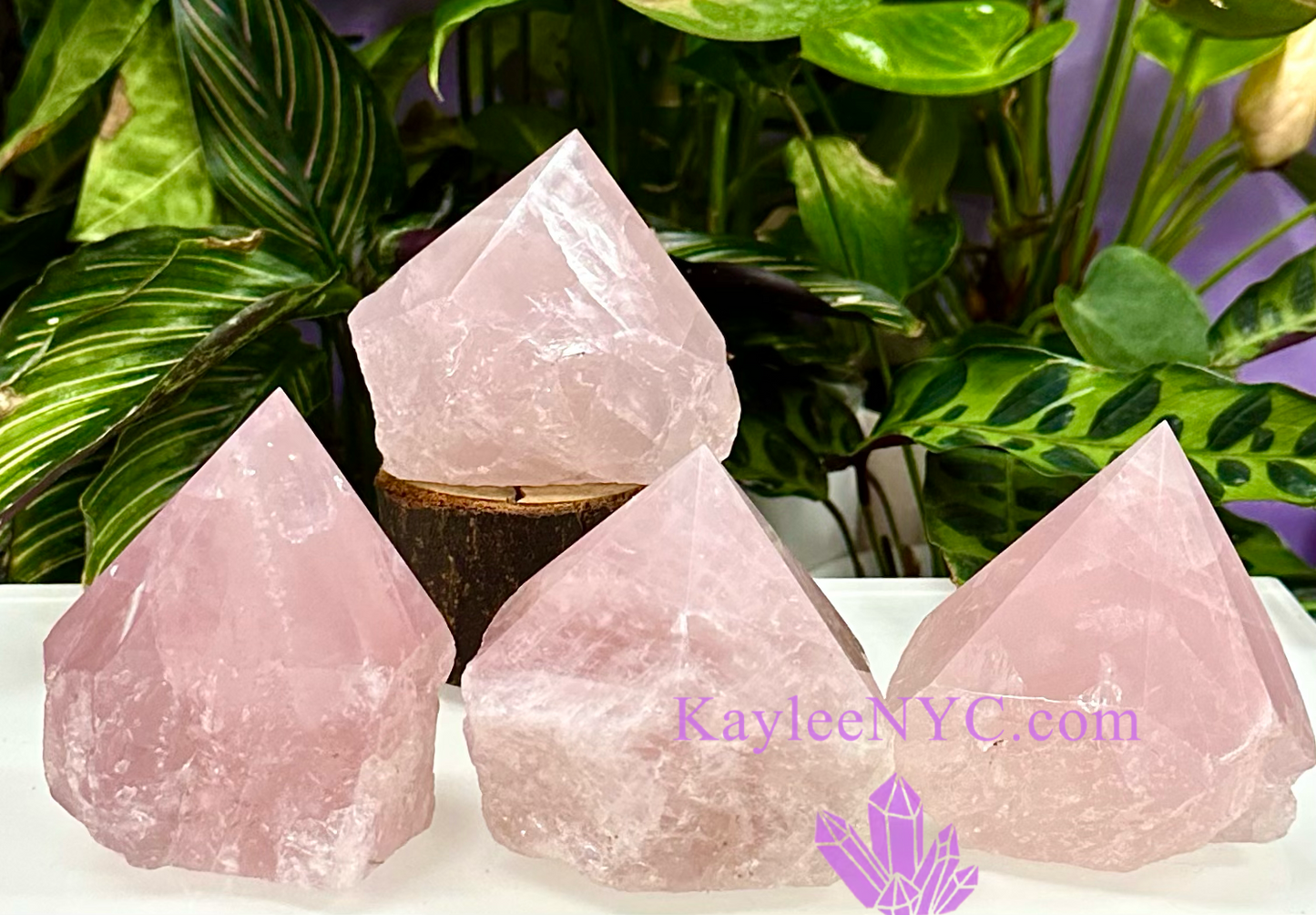 4 PCs Natural Rose Quartz Semi Polished Point crystals.