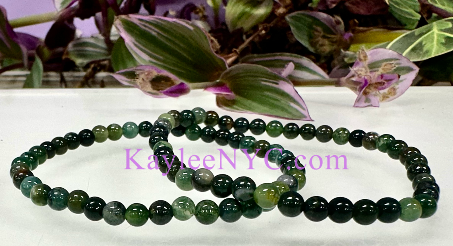 Wholesale Lot 6 Pcs Moss Agate 4mm 7.5” Crystal Healing Stretch Bracelet