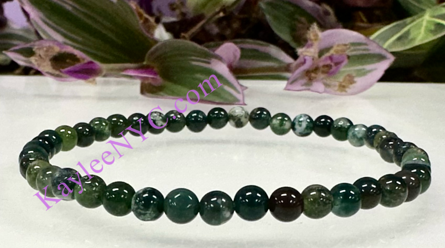 Wholesale Lot 6 Pcs Moss Agate 4mm 7.5” Crystal Healing Stretch Bracelet