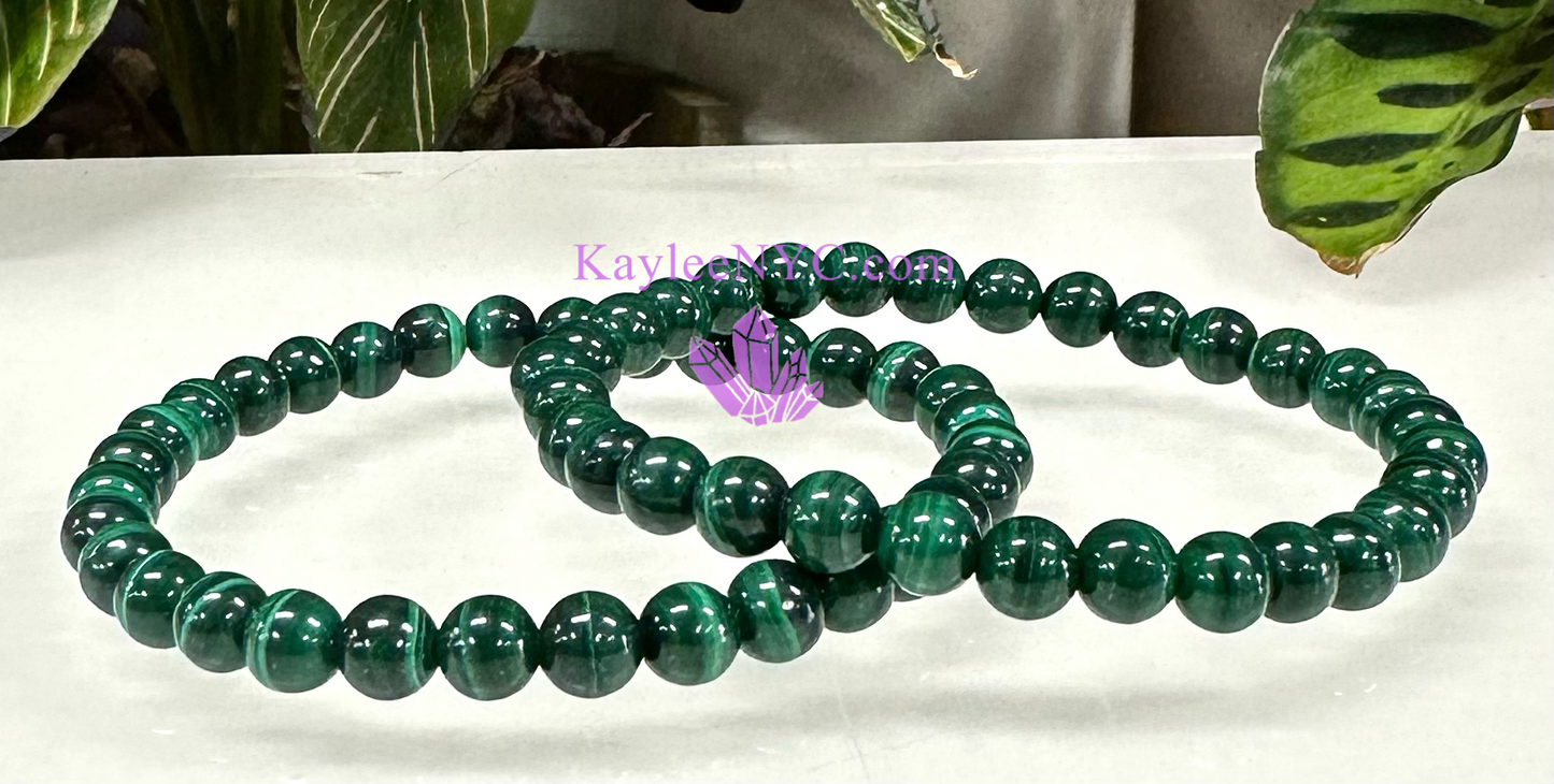 Wholesale 6 Pcs Natural Malachite 6mm 7.5” Crystal Healing Stretch Bracelet