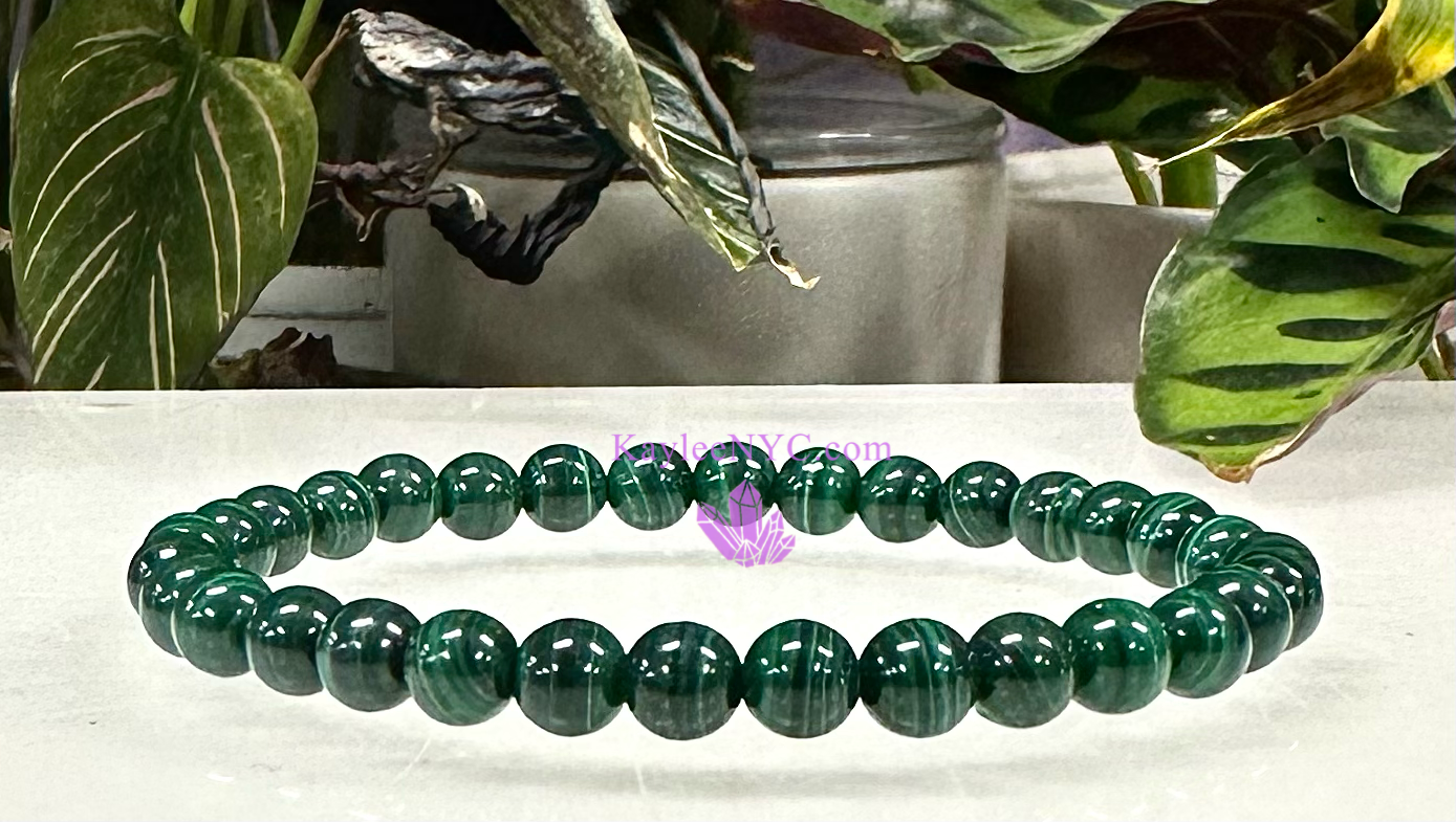 Wholesale 6 Pcs Natural Malachite 6mm 7.5” Crystal Healing Stretch Bracelet