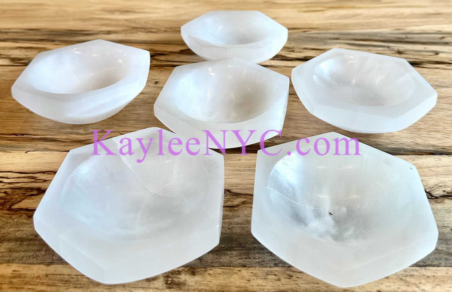 6 PCs large Natural Selenite aka Satin Spar Hexagon Bowl ~10cm