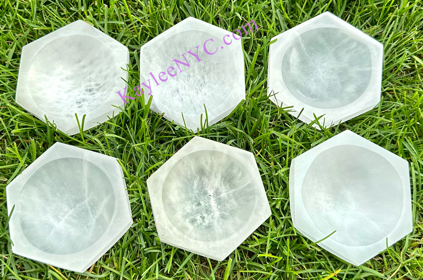 6 PCs large Natural Selenite aka Satin Spar Hexagon Bowl ~10cm