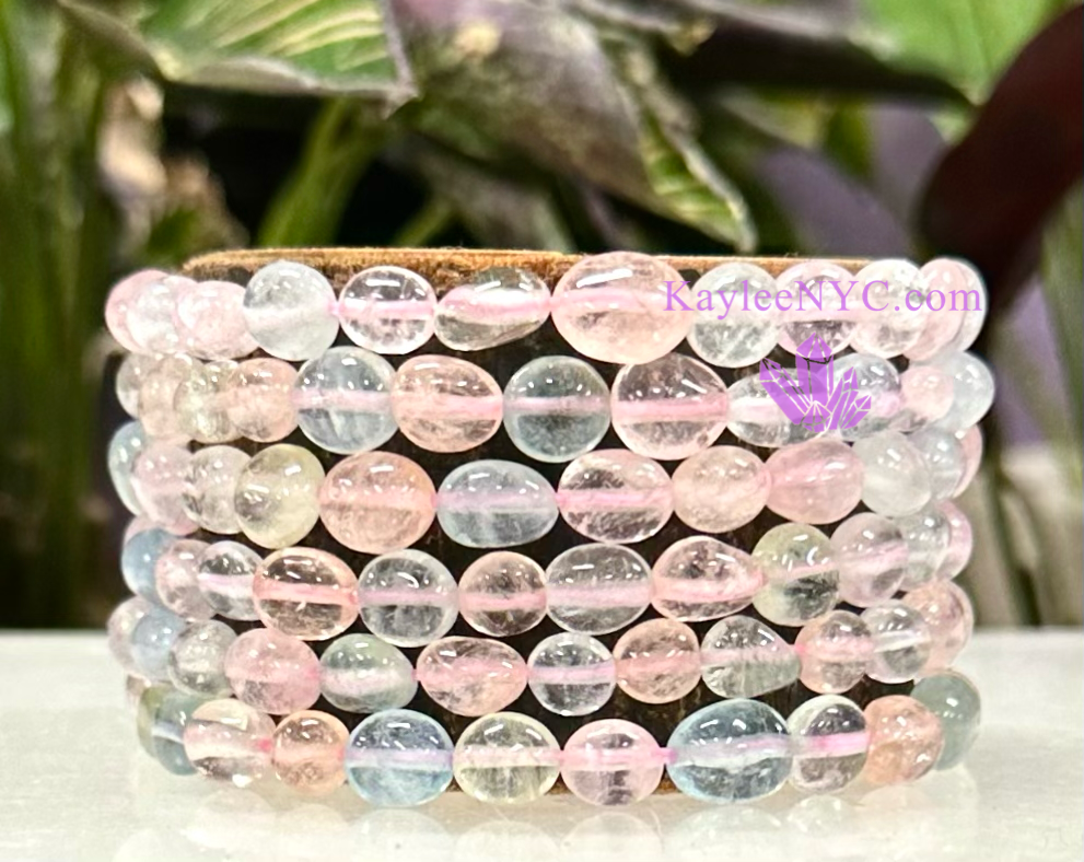 Wholesale 6 Pcs 7.5” Natural Morganite tumble Stretch Bracelet Crystal Healing