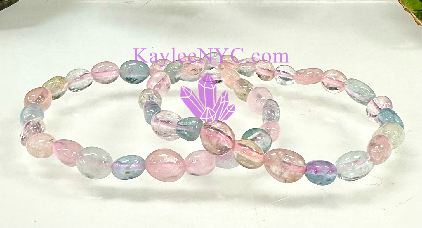 Wholesale 6 Pcs 7.5” Natural Morganite tumble Stretch Bracelet Crystal Healing