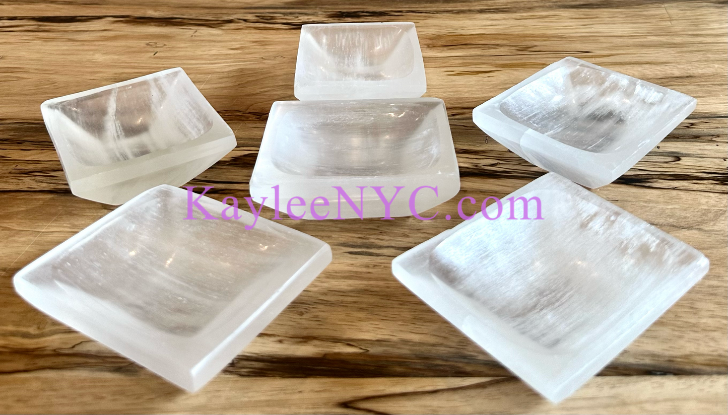 6 PCs large Natural Selenite aka Satin Spar Rectangular Bowl 10cm