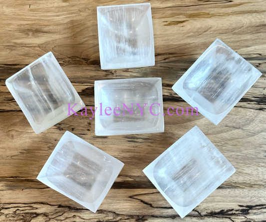 6 PCs large Natural Selenite aka Satin Spar Rectangular Bowl 10cm